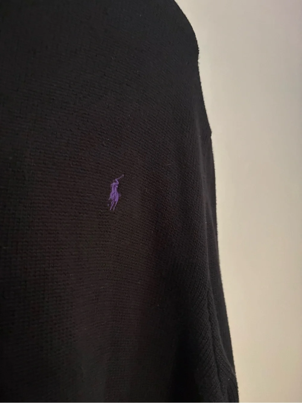 Polo Ralph Lauren Black Cotton 3 Button Mock Neck Sweater XXL Purple Pony
